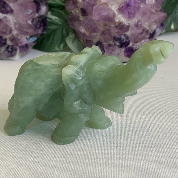Vintage Green Jade Stone Hand Carved Elephant Figurine Lucky Statue Pet 5" 255g - Picture 12 of 16